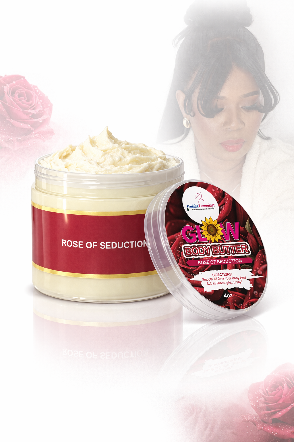 Glow Body Butter – Rose of Seduction | 8 oz Whipped Hydrating Body Butter for Soft, Smooth & Radiant Skin